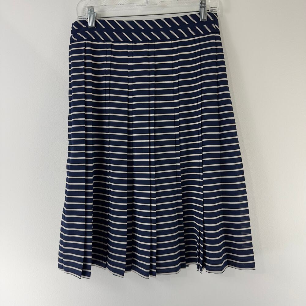 NEW J.Crew Navy and White Pleated MIDI Skirt with‎ Sailor Stripes W-4